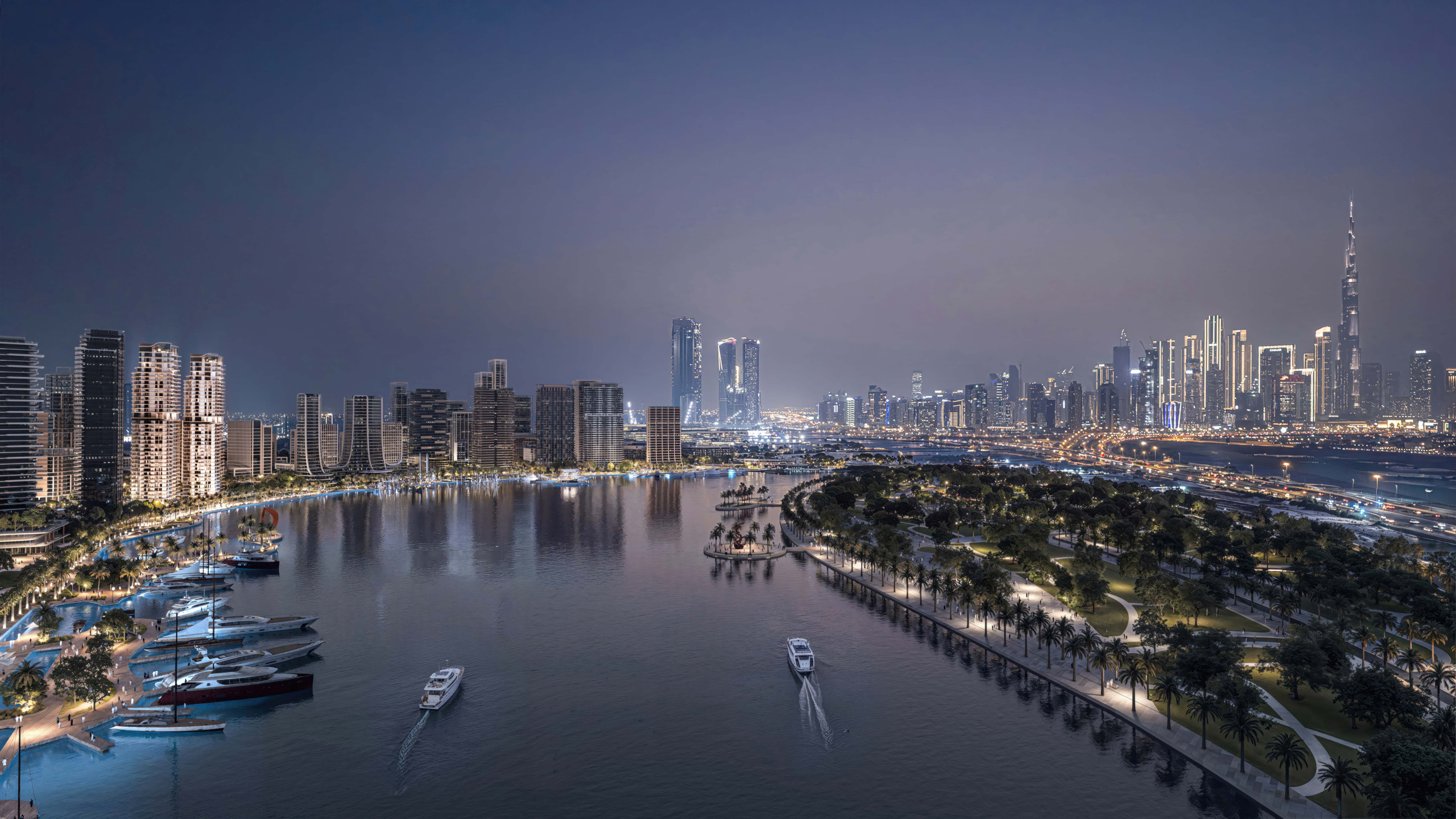 Dubai Canal and d3 at night